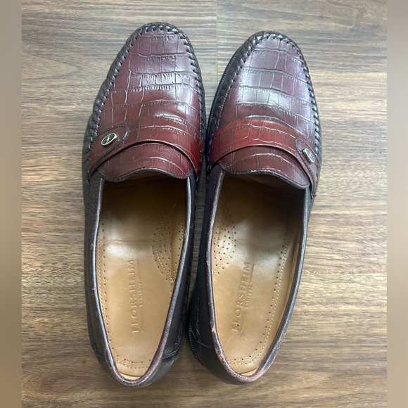 FLORSHEIM Leather Burgundy Croc Embossed Moc-Toe Slip On Loafers Men’s Size 11 D - Picture 7 of 12
